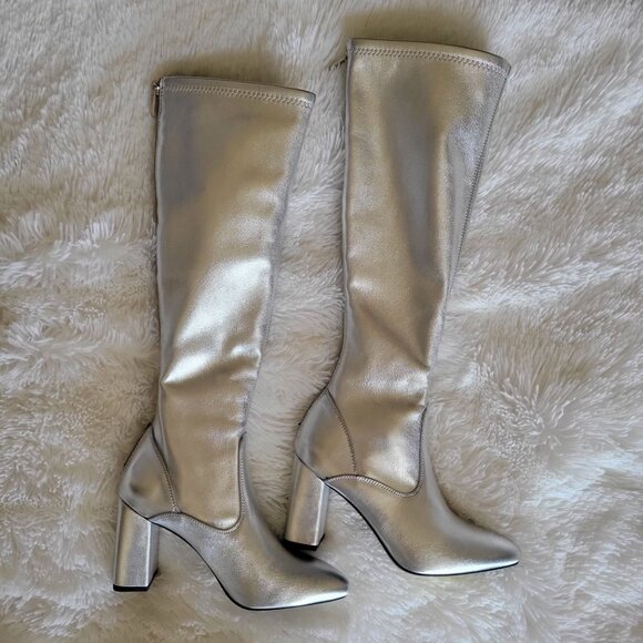 Franco Sarto Women's L-Katherine Pointed Toe Knee High Boots Silver Metallic-6M - Picture 8 of 9